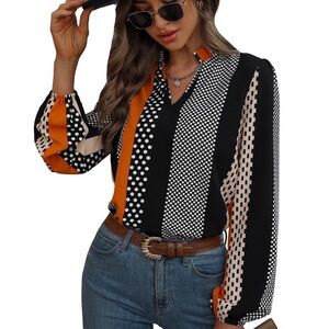 SHEIN Black and Orange Geometric Blouse